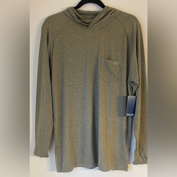 NWT Huk Green Pullover Long Sleeve Front Pocket Waypoint Hoodie - Picture 3 of 7